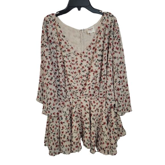 Hayden Tan Floral Print V-Neck Dolman Sleeve Boho Peplum Top Women's Size 2XL - Picture 1 of 12